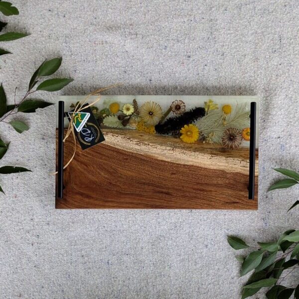 This charcuterie board will be great On mums’ special day, go beyond the ordinary and gift your mum something extraordinary with this handcrafted Flora, timber and resin grazing board that embodies love, artistry, and the timeless beauty of Australia. Let every meal shared on this board be a celebration of the bond you share, the memories you create, and the love that binds you together.